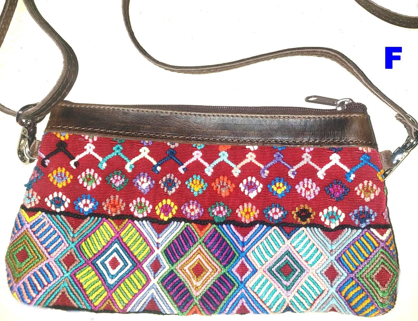 Aesthetic Woman Guatemalan Leather Huipil CROSSBODY Wristlet CLUTCH PURSE - 100% Cotton Lining Purse