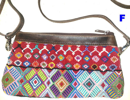 Aesthetic Woman Guatemalan Leather Huipil CROSSBODY Wristlet CLUTCH PURSE - 100% Cotton Lining Purse