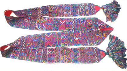 Vintage Red / Green Unique Guatemala Handmade WEAVED Cotton SASH CINTA from Aguacatan