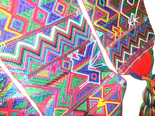 Vintage Red / Green Unique Guatemala Handmade WEAVED Cotton SASH CINTA from Aguacatan