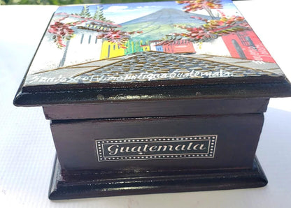 Hand-Painted Pinewood BOX For TEA, Santa Catalina Arch Paint Box