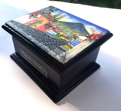 Hand-Painted Pinewood BOX For TEA, Santa Catalina Arch Paint Box
