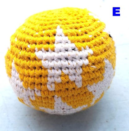 Guatemala Stress Relief Crocheted Cotton Hacky SACKS, Foot Ball Pattern JUGGLING BALLS 95% Filled