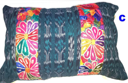 Guatemalan Hand-Embroidery - Floral- Pillow Case Cushion Cover 12x18 Indigo Red color