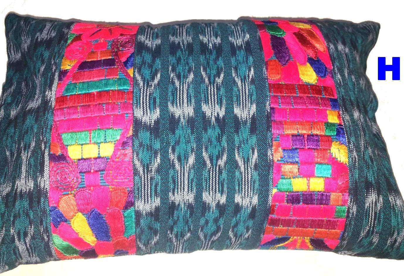Guatemalan Hand-Embroidery - Floral- Pillow Case Cushion Cover 12x18 Indigo Red color