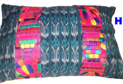 Guatemalan Hand-Embroidery - Floral- Pillow Case Cushion Cover 12x18 Indigo Red color
