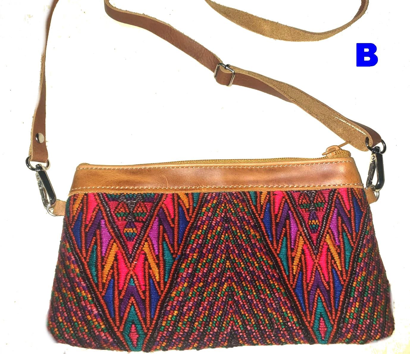 Aesthetic Woman Guatemalan Leather Huipil CROSSBODY Wristlet CLUTCH PURSE - 100% Cotton Lining Purse