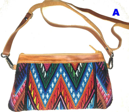 Aesthetic Woman Guatemalan Leather Huipil CROSSBODY Wristlet CLUTCH PURSE - 100% Cotton Lining Purse