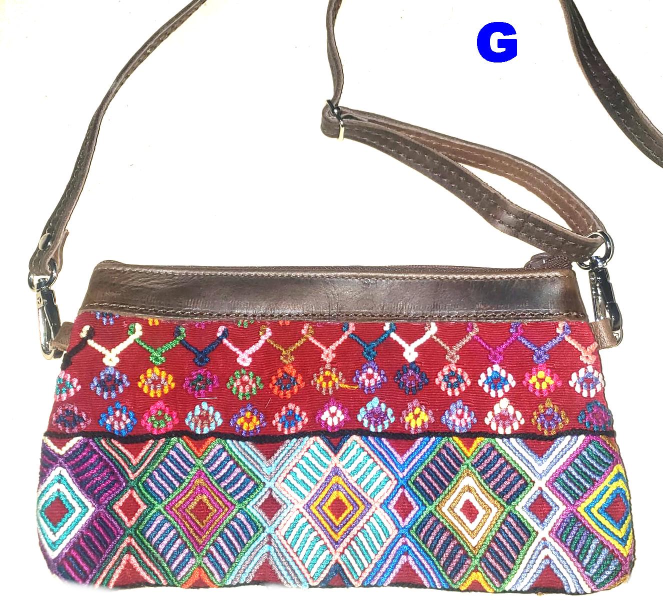 Aesthetic Woman Guatemalan Leather Huipil CROSSBODY Wristlet CLUTCH PURSE - 100% Cotton Lining Purse