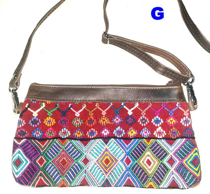 Aesthetic Woman Guatemalan Leather Huipil CROSSBODY Wristlet CLUTCH PURSE - 100% Cotton Lining Purse