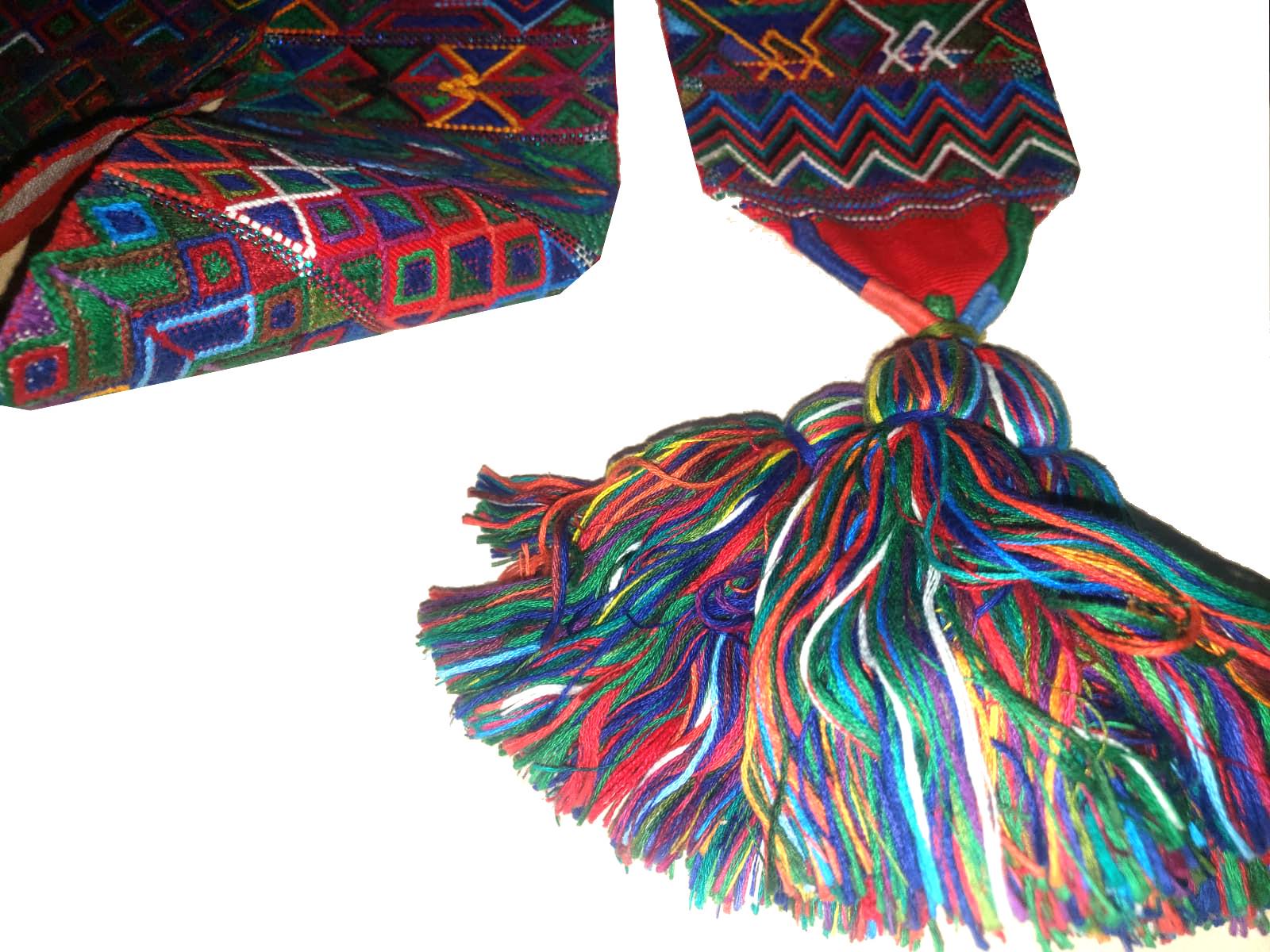 Vintage Red / Green Unique Guatemala Handmade WEAVED Cotton SASH CINTA from Aguacatan