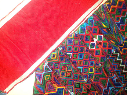 Vintage Red / Green Unique Guatemala Handmade WEAVED Cotton SASH CINTA from Aguacatan