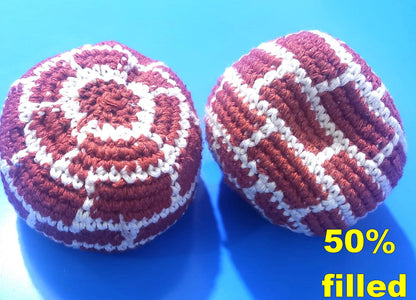Guatemala Stress Relief Crocheted Cotton Hacky SACKS, Foot Ball Pattern JUGGLING BALLS 95% Filled