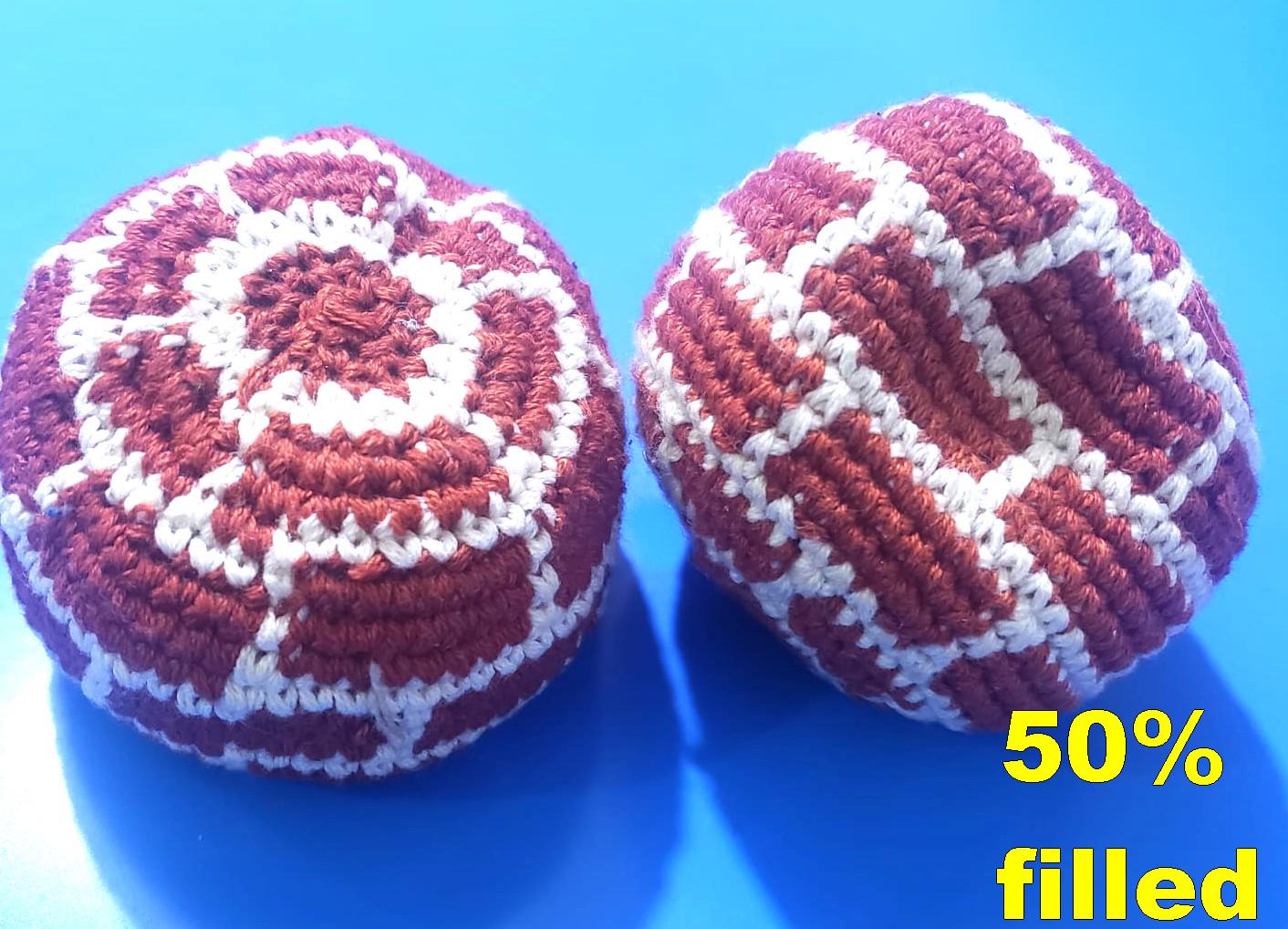 Guatemala Stress Relief Crocheted Cotton Hacky SACKS, Foot Ball Pattern JUGGLING BALLS 95% Filled