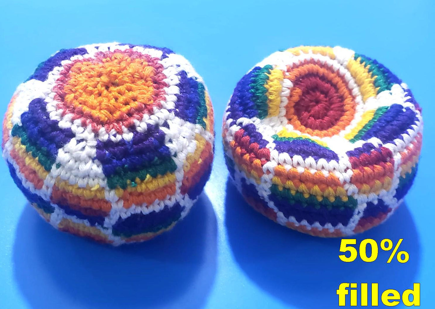 Guatemala Stress Relief Crocheted Cotton Hacky SACKS, Foot Ball Pattern JUGGLING BALLS 95% Filled