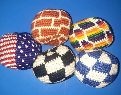 Guatemala Stress Relief Crocheted Cotton Hacky SACKS, Foot Ball Pattern JUGGLING BALLS 95% Filled