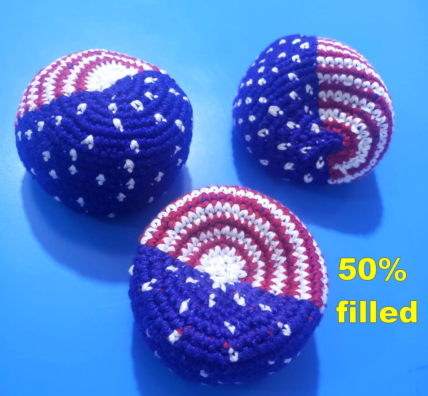 Guatemala Stress Relief Crocheted Cotton Hacky SACKS, Foot Ball Pattern JUGGLING BALLS 95% Filled
