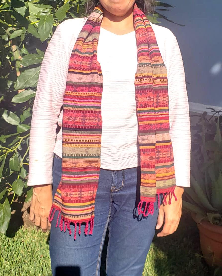 Set of 16 Handmade Guatemalan cotton ikat scarves with fringes
