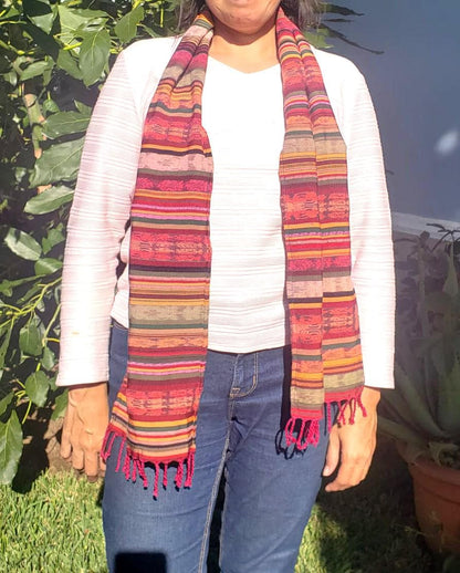 Set of 16 Handmade Guatemalan cotton ikat scarves with fringes