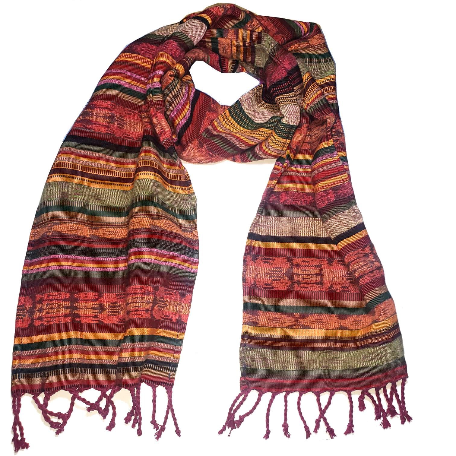 Set of 16 Handmade Guatemalan cotton ikat scarves with fringes