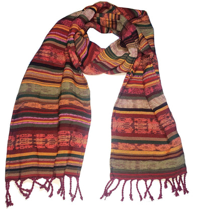 Set of 16 Handmade Guatemalan cotton ikat scarves with fringes