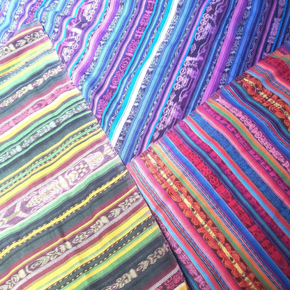 Guatemalan Unique Vintage IKAT COTTON Fabric Per YARD- Hand Woven Ethnic Textile -