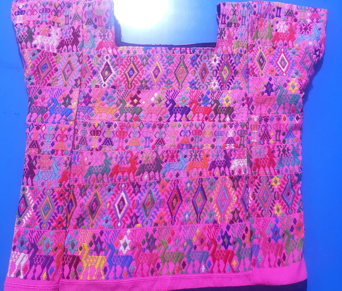 Vintage cotton unique Pink handmade weaved Mayan Tactic huipil