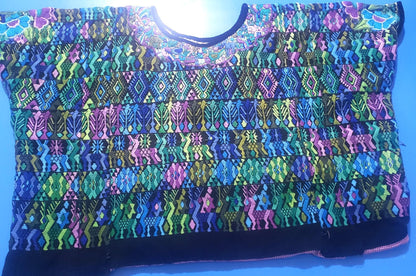 Vintage cotton unique GREEN handmade weaved Mayan TACTIC COBAN huipil