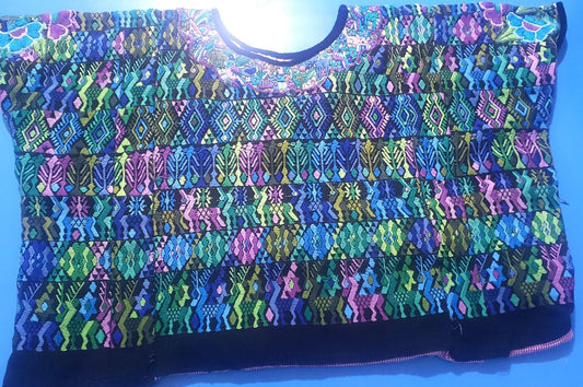 Vintage cotton unique GREEN handmade weaved Mayan TACTIC COBAN huipil