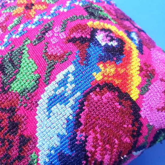 MINI Guatemala Pillow, PARROT Family Artistic Cushion 8x8, Birds Pillow Case