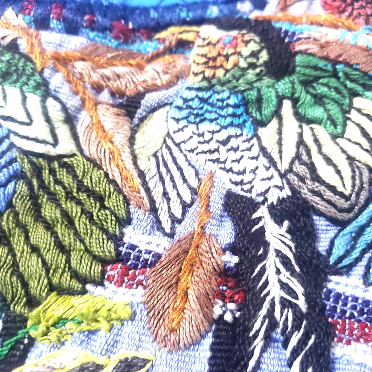 Handmade Purple EMBROIDERED Guatemalan Santiago Atitlan COTTON WALL "Mayan Bird Family" Tapestry