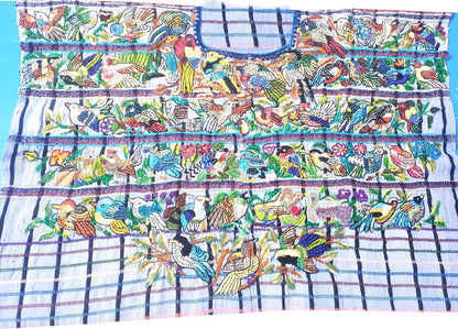 Handmade Purple EMBROIDERED Guatemalan Santiago Atitlan COTTON WALL "Mayan Bird Family" Tapestry
