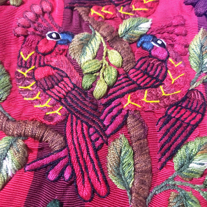 Handmade Burgundy EMBROIDERED Guatemalan Santiago Atitlan COTTON WALL "Mayan Bird Family" Tapestry