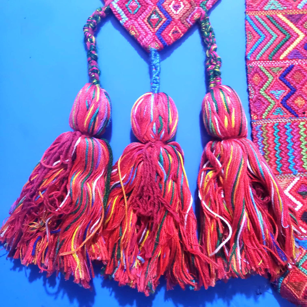 Vintage Red / Green Unique Guatemala Handmade WEAVED Cotton SASH CINTA from Aguacatan