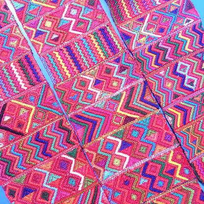Vintage Red / Green Unique Guatemala Handmade WEAVED Cotton SASH CINTA from Aguacatan