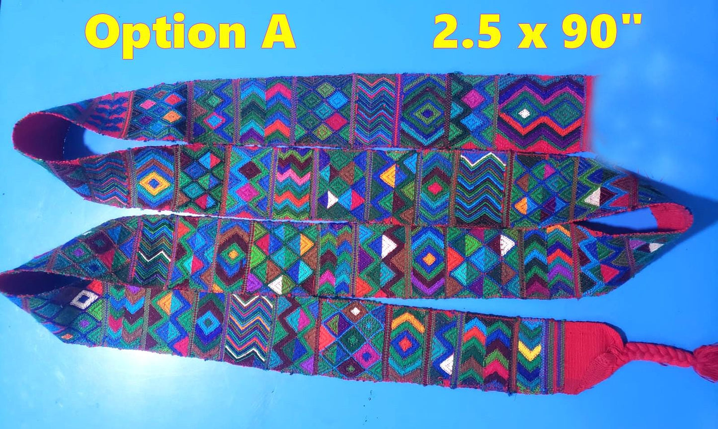 Vintage Red / Green Unique Guatemala Handmade WEAVED Cotton SASH CINTA from Aguacatan