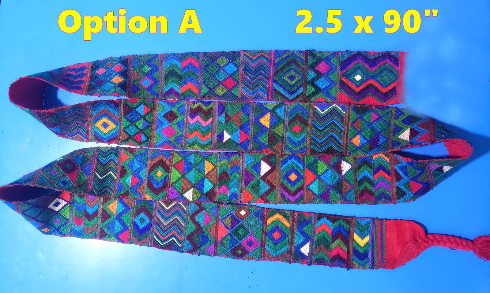 Vintage Red / Green Unique Guatemala Handmade WEAVED Cotton SASH CINTA from Aguacatan
