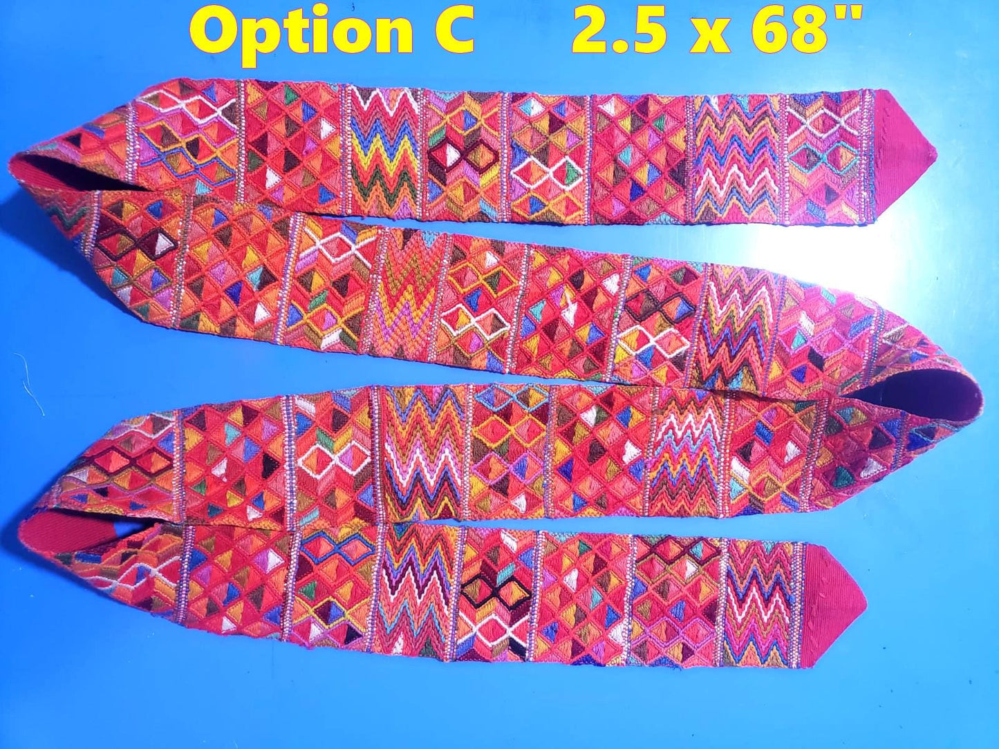 Vintage Red / Green Unique Guatemala Handmade WEAVED Cotton SASH CINTA from Aguacatan