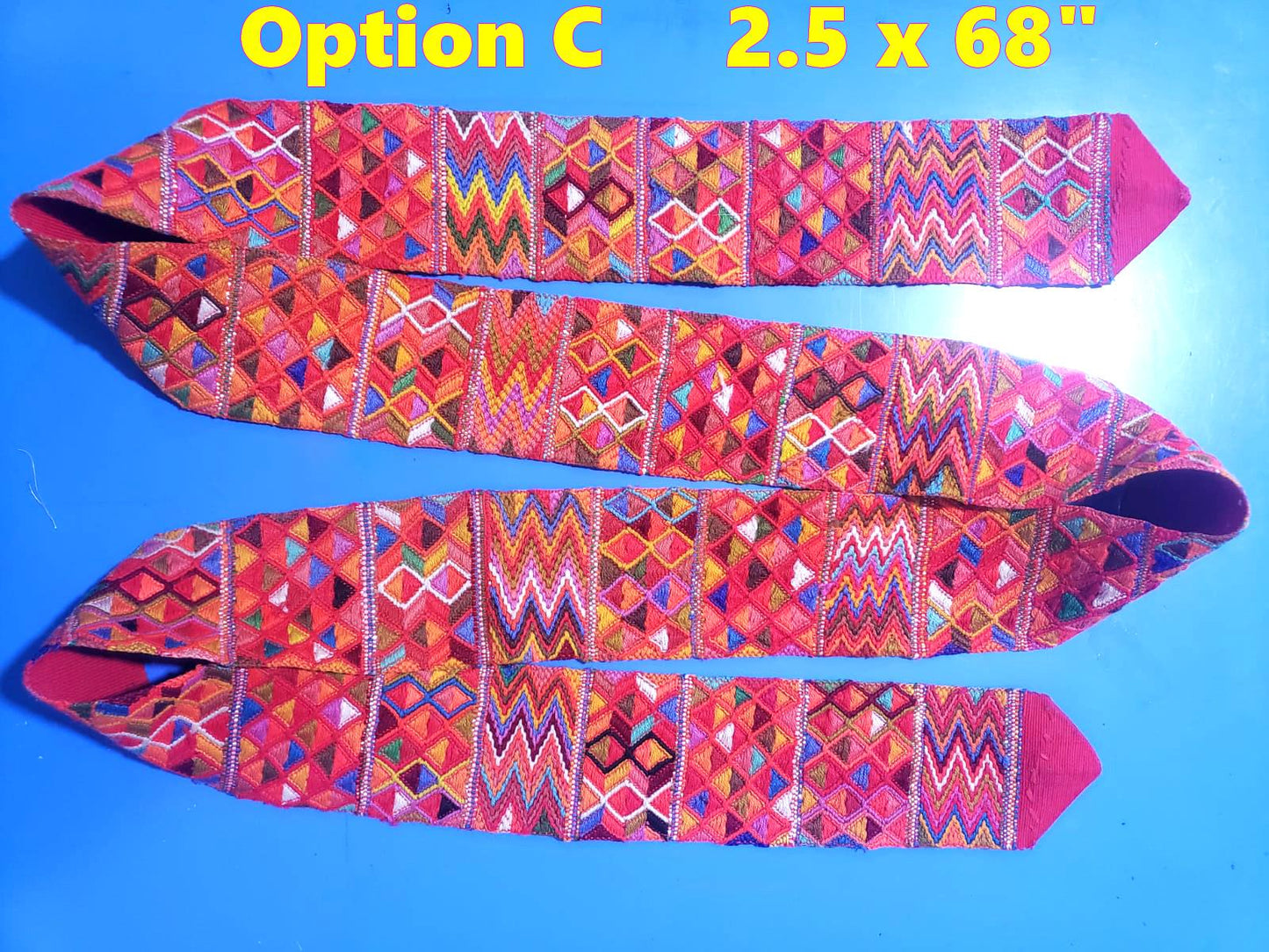 Vintage Red / Green Unique Guatemala Handmade WEAVED Cotton SASH CINTA from Aguacatan