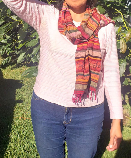 Set of 16 Handmade Guatemalan cotton ikat scarves with fringes