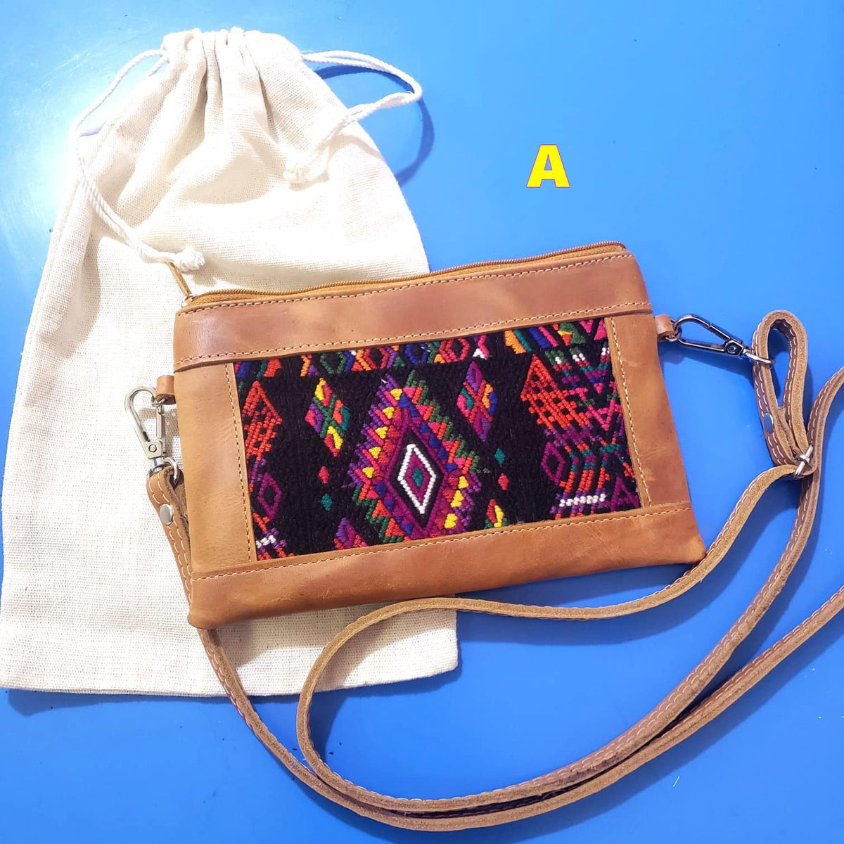 Aesthetic Woman Guatemalan Leather Huipil CROSSBODY Wristlet CLUTCH PURSE - Wristlet