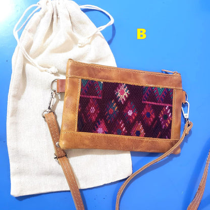 Aesthetic Woman Guatemalan Leather Huipil CROSSBODY Wristlet CLUTCH PURSE - Wristlet