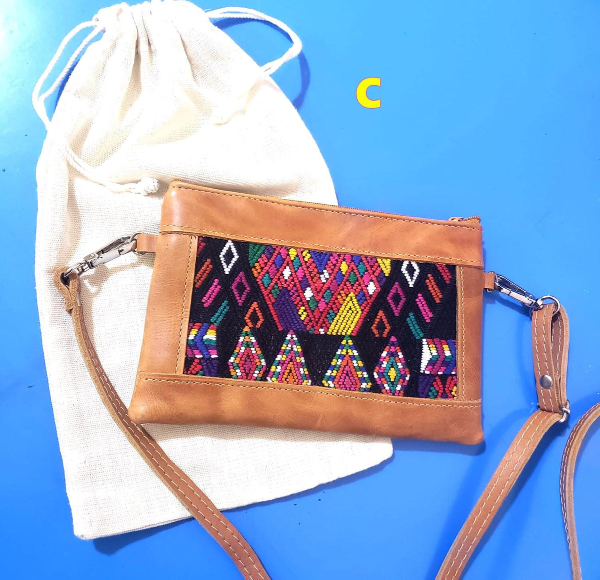Aesthetic Woman Guatemalan Leather Huipil CROSSBODY Wristlet CLUTCH PURSE - Wristlet