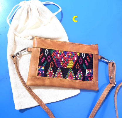 Aesthetic Woman Guatemalan Leather Huipil CROSSBODY Wristlet CLUTCH PURSE - Wristlet