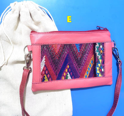 Aesthetic Woman Guatemalan Leather Huipil CROSSBODY Wristlet CLUTCH PURSE - Wristlet