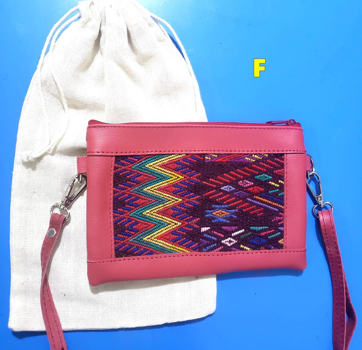 Aesthetic Woman Guatemalan Leather Huipil CROSSBODY Wristlet CLUTCH PURSE - Wristlet