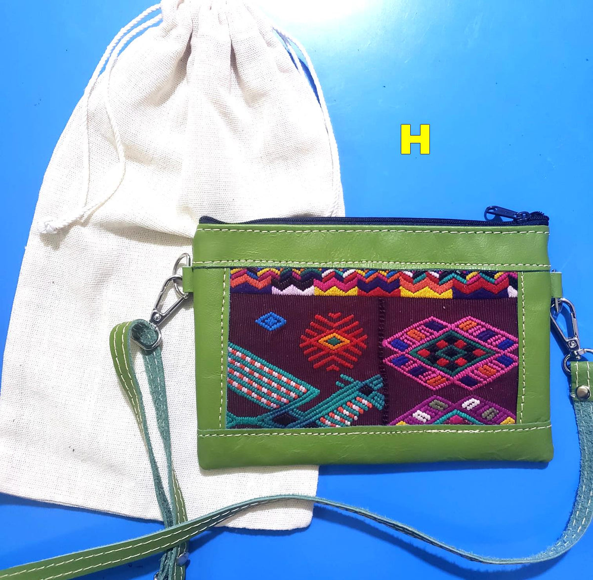 Aesthetic Woman Guatemalan Leather Huipil CROSSBODY Wristlet CLUTCH PURSE - Wristlet