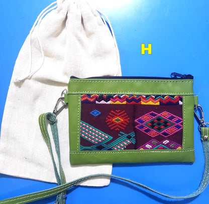 Aesthetic Woman Guatemalan Leather Huipil CROSSBODY Wristlet CLUTCH PURSE - Wristlet
