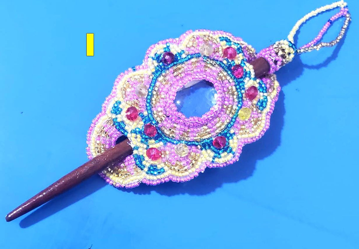 Czech Seed Bead Hair Clip Barrette: Guatemalan Leather & Wood