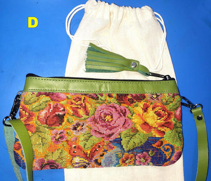 Guatemalan Leather Huipil Crossbody Clutch, Fair Trade Artisan Purse, Multi Card bag